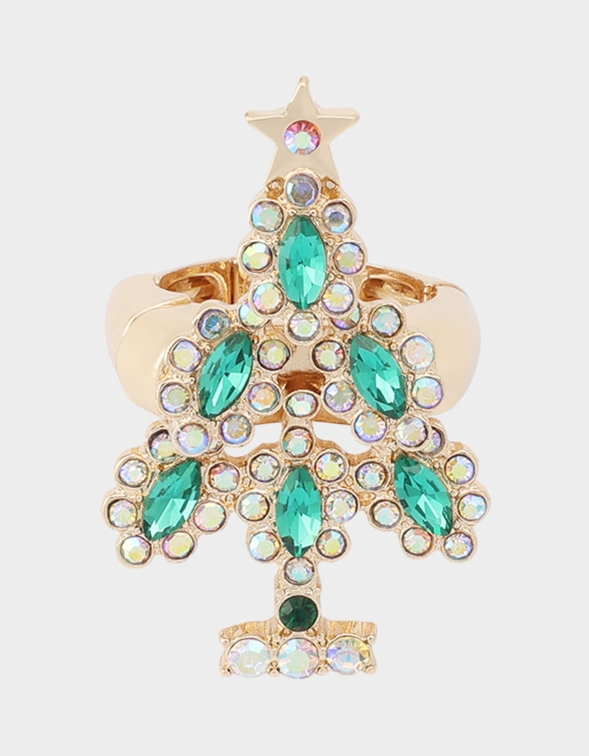 CRYSTAL CHRISTMAS TREE RING GREEN - JEWELRY - Betsey Johnson