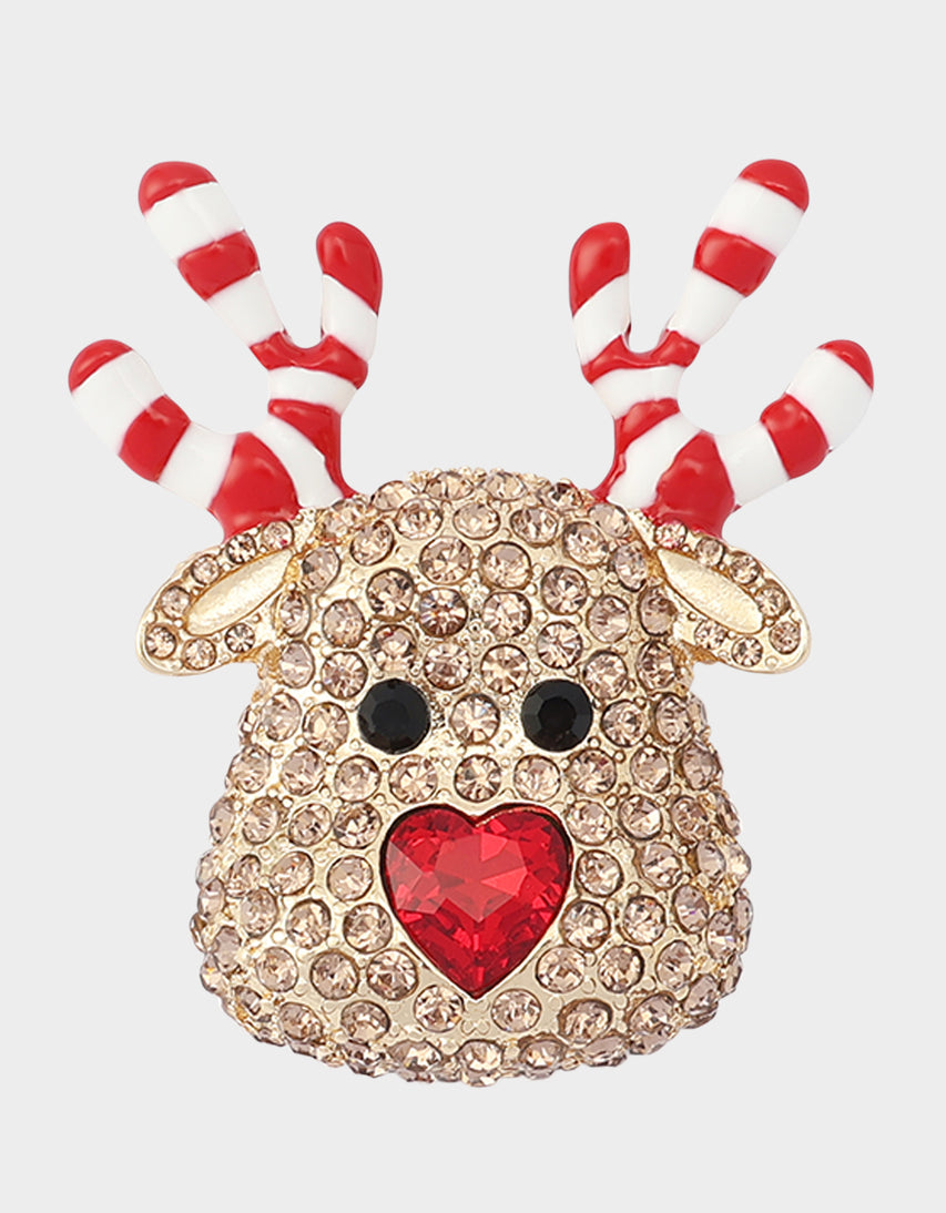 CANDY CANE REINDEER BROOCH BROWN - JEWELRY - Betsey Johnson