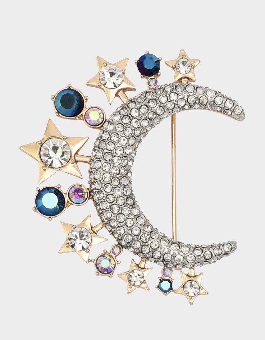 MOON STAR BROOCH CRYSTAL - ACCESSORIES - Betsey Johnson