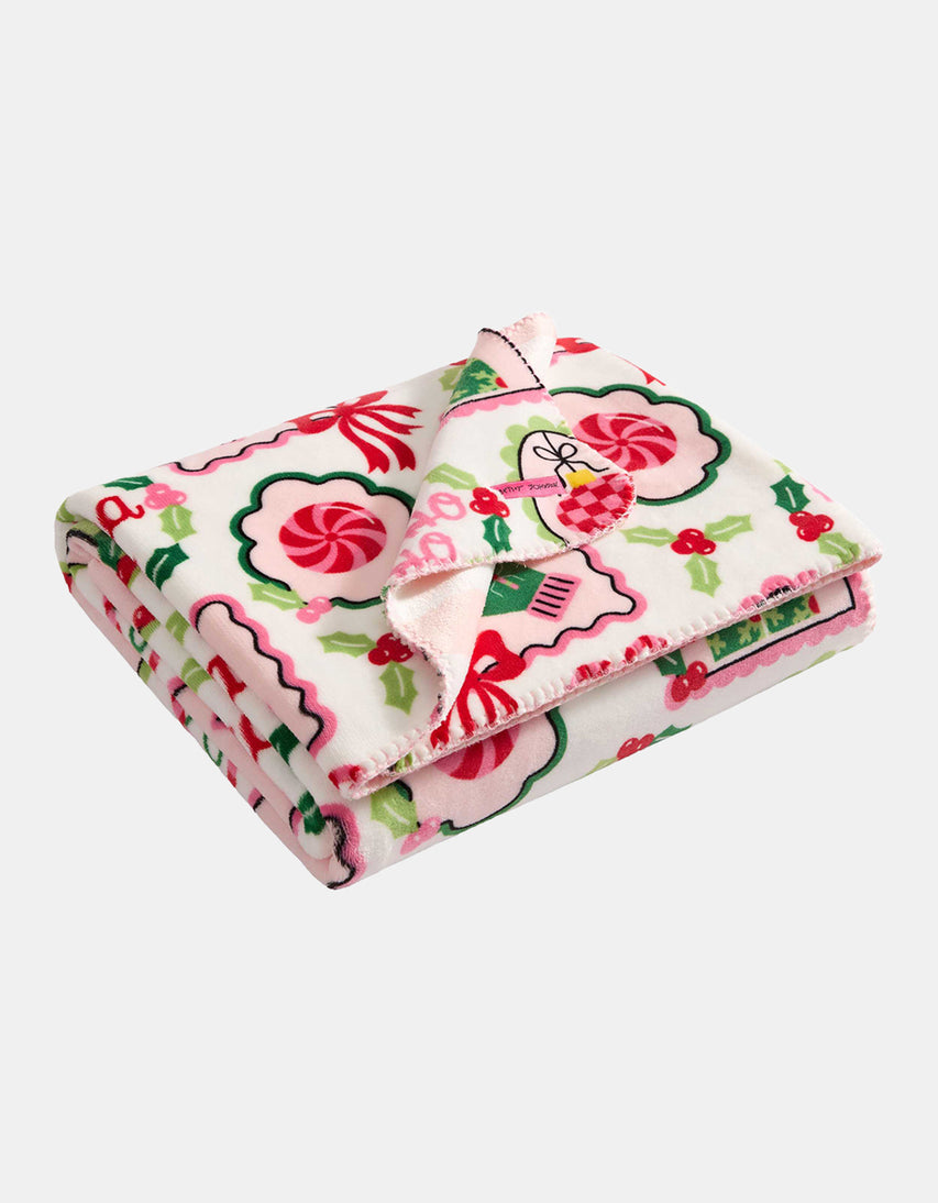 HOLIDAY GALLERY 50" X 70" THROW BLANKET PINK - ACCESSORIES - Betsey Johnson