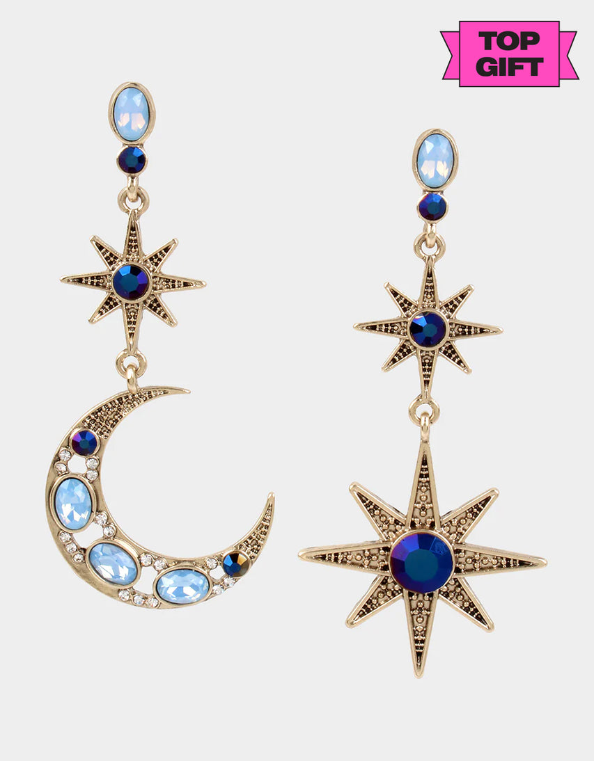 BETSEYS CELESTIAL STAR AND MOON MISMATCH EARRINGS BLUE - JEWELRY - Betsey Johnson