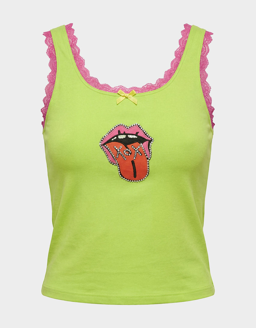 BETSEY ICON TANK TOP GREEN - APPAREL - Betsey Johnson