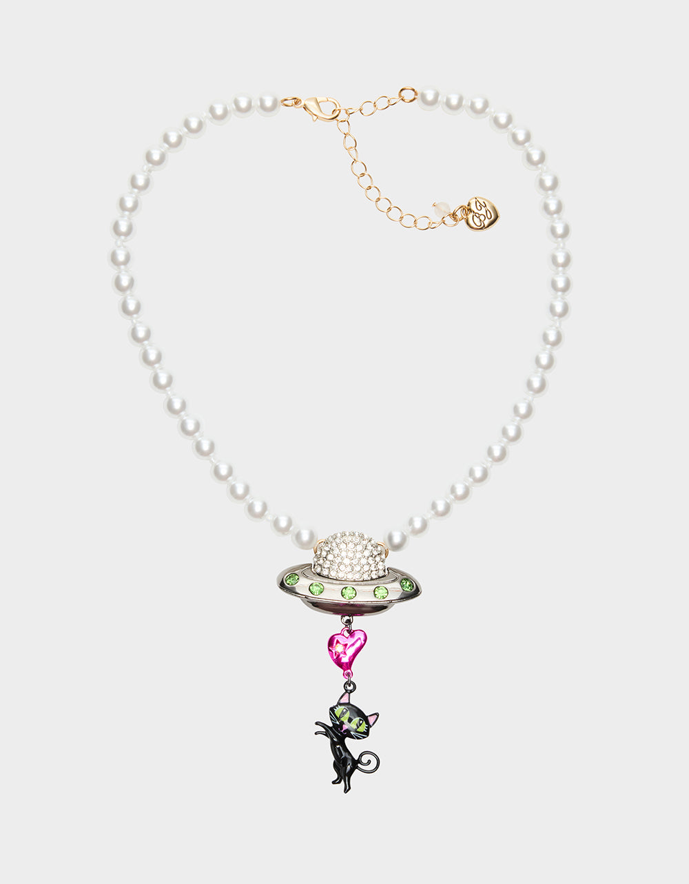 BEAM ME UP STARSHIP & CAT CHARM PENDANT NECKLACE MULTI