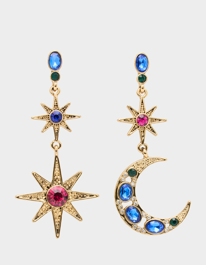 BETSEYS CELESTIAL STAR AND MOON MISMATCH EARRINGS MULTI