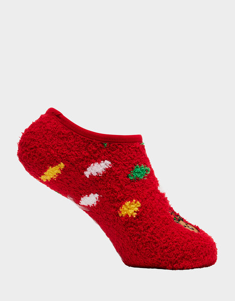 Cozy and Cute Red Christmas Reindeer Slipper Socks for Women