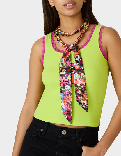 SCARF AND CHAIN TIE BELT BLACK MULTI - ACCESSORIES - Betsey Johnson