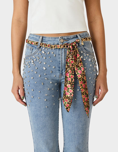 SCARF AND CHAIN TIE BELT LEOPARD MULTI - ACCESSORIES - Betsey Johnson