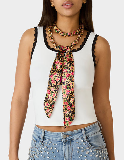 SCARF AND CHAIN TIE BELT LEOPARD MULTI - ACCESSORIES - Betsey Johnson