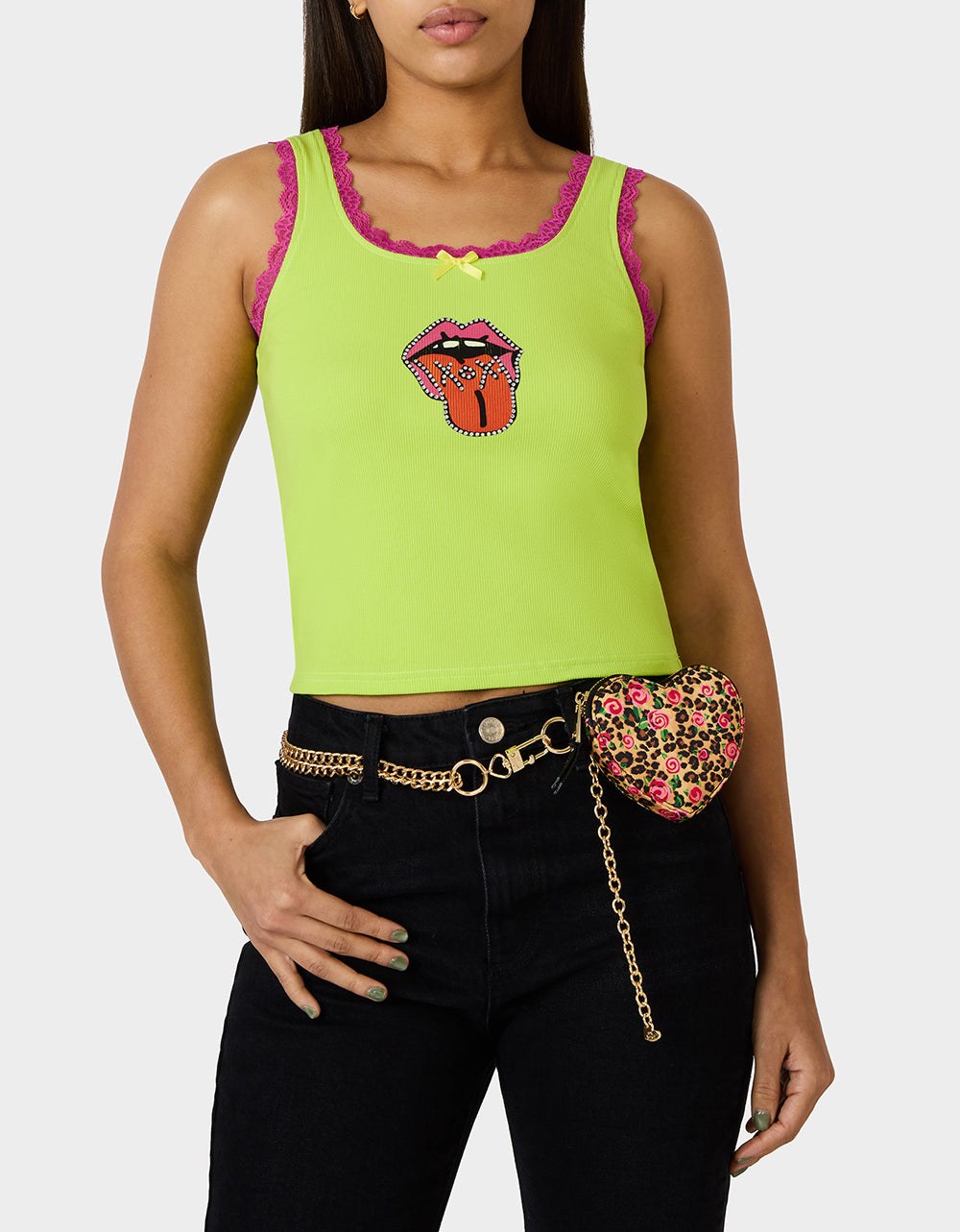 PRINTED HEART CHAIN BELT BLACK - ACCESSORIES - Betsey Johnson - view 2
