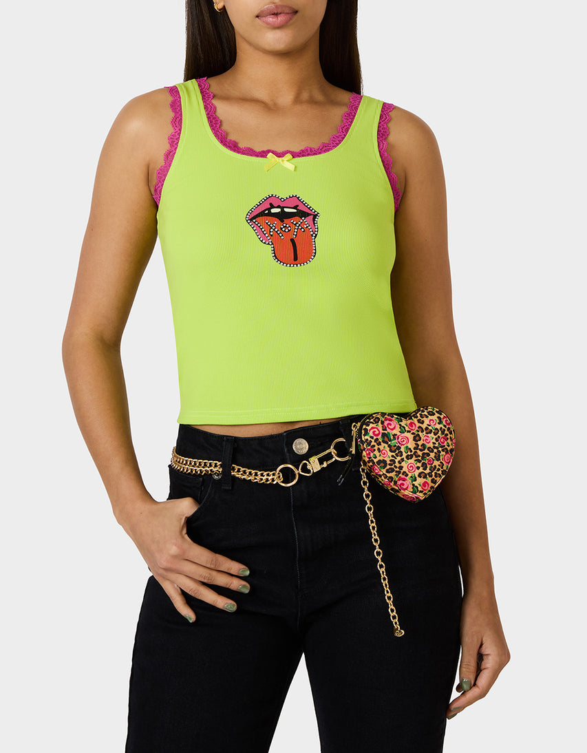 PRINTED HEART CHAIN BELT BLACK - ACCESSORIES - Betsey Johnson