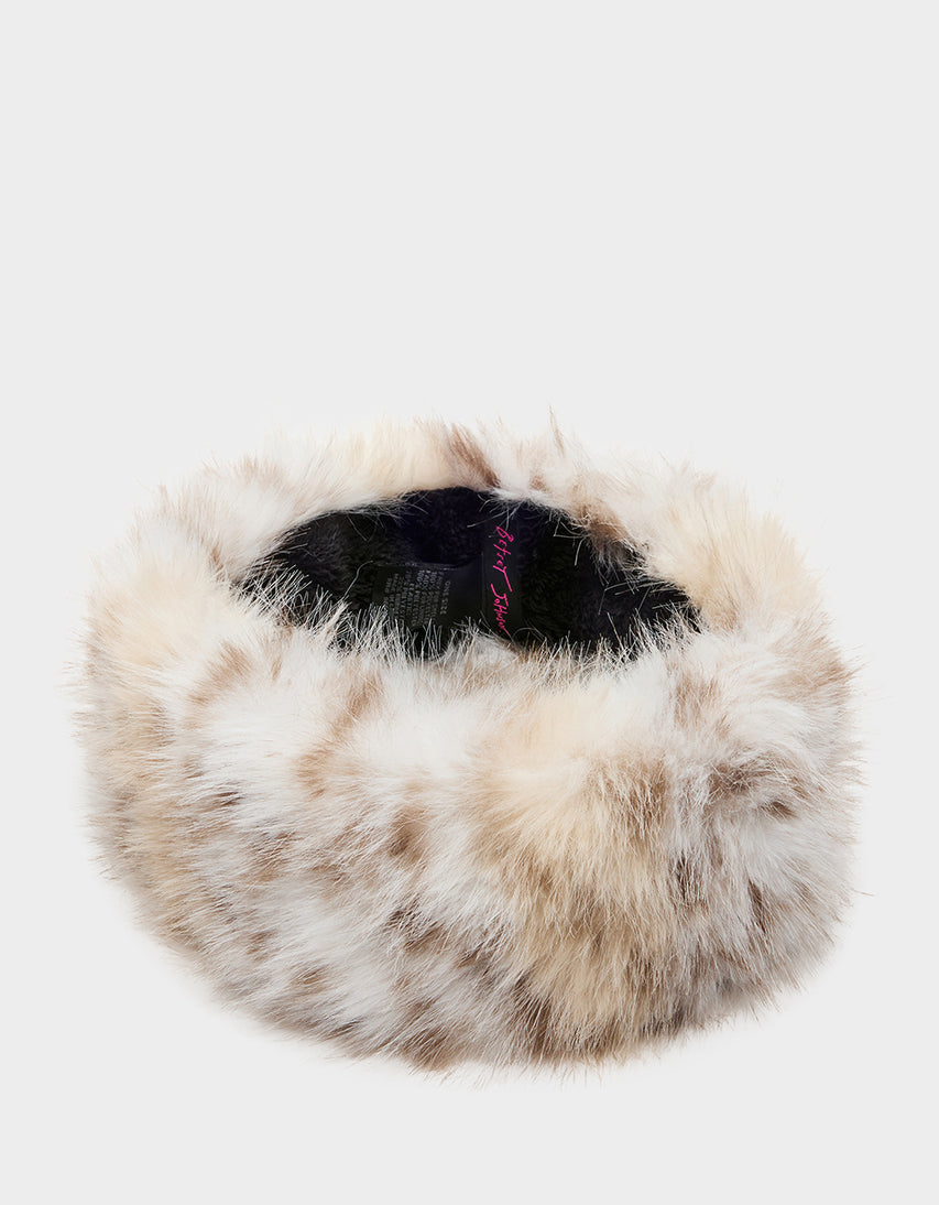 SNOW LEOPARD FAUX FUR HEADBAND IVORY - ACCESSORIES - Betsey Johnson
