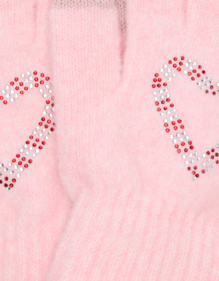 KNIT GLOVE WITH CANDY CANE HEARTS PINK - ACCESSORIES - Betsey Johnson