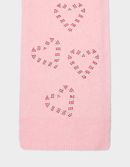 KNIT SCARF WITH CANDY CANE HEARTS PINK - ACCESSORIES - Betsey Johnson