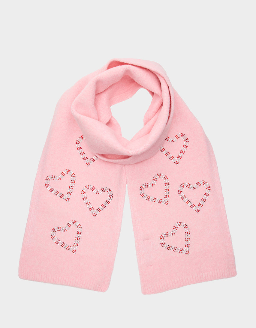 KNIT SCARF WITH CANDY CANE HEARTS PINK - ACCESSORIES - Betsey Johnson