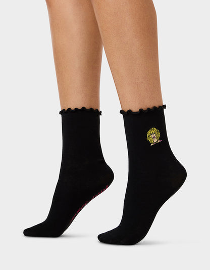 2-PACK EMBROIDERED CREW SOCK BLACK MULTI - ACCESSORIES - Betsey Johnson