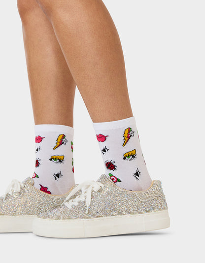 2-PACK EMBROIDERED CREW SOCK BLACK MULTI - ACCESSORIES - Betsey Johnson