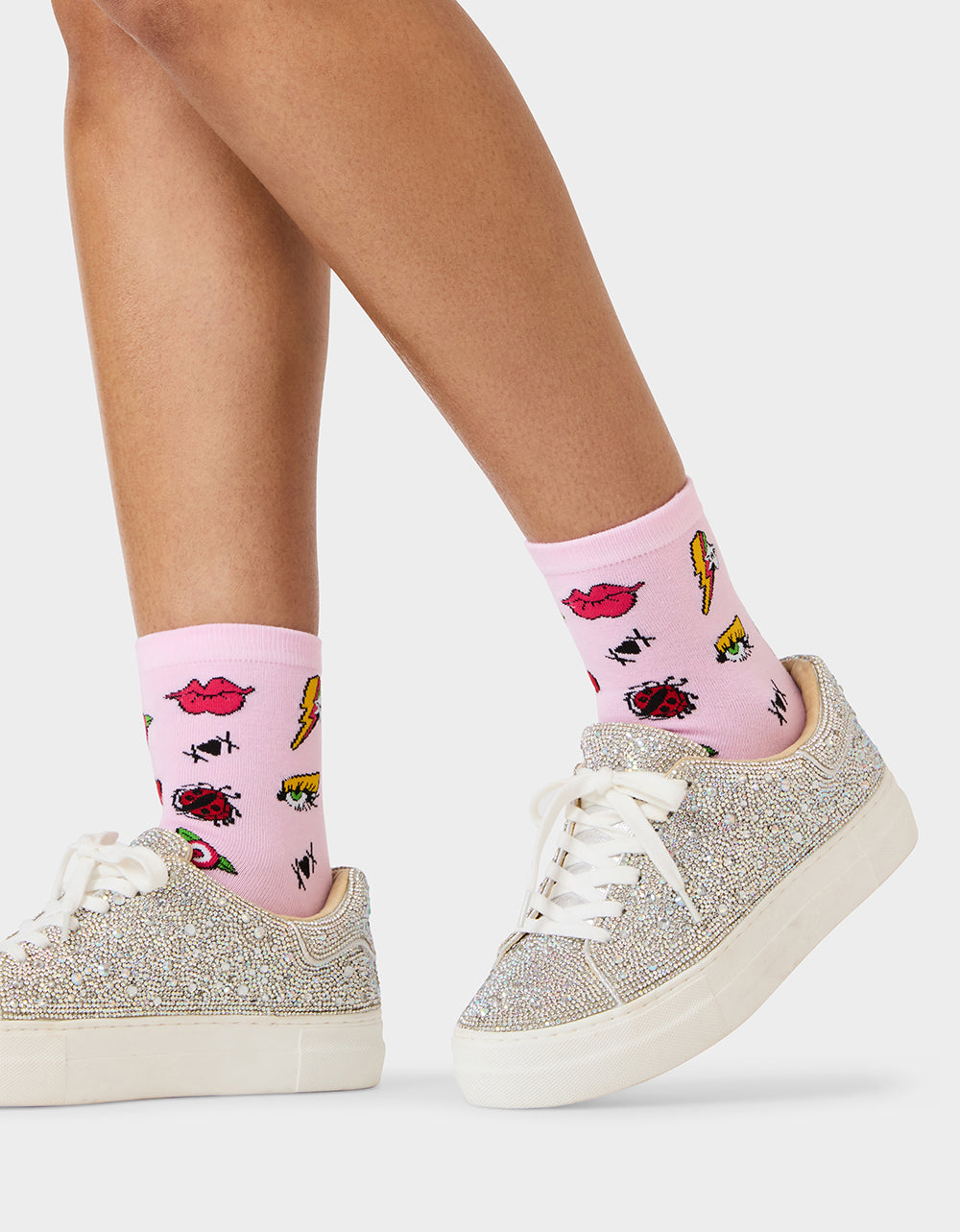 2-PACK EMBROIDERED CREW SOCK PINK MULTI - ACCESSORIES - Betsey Johnson - view 6
