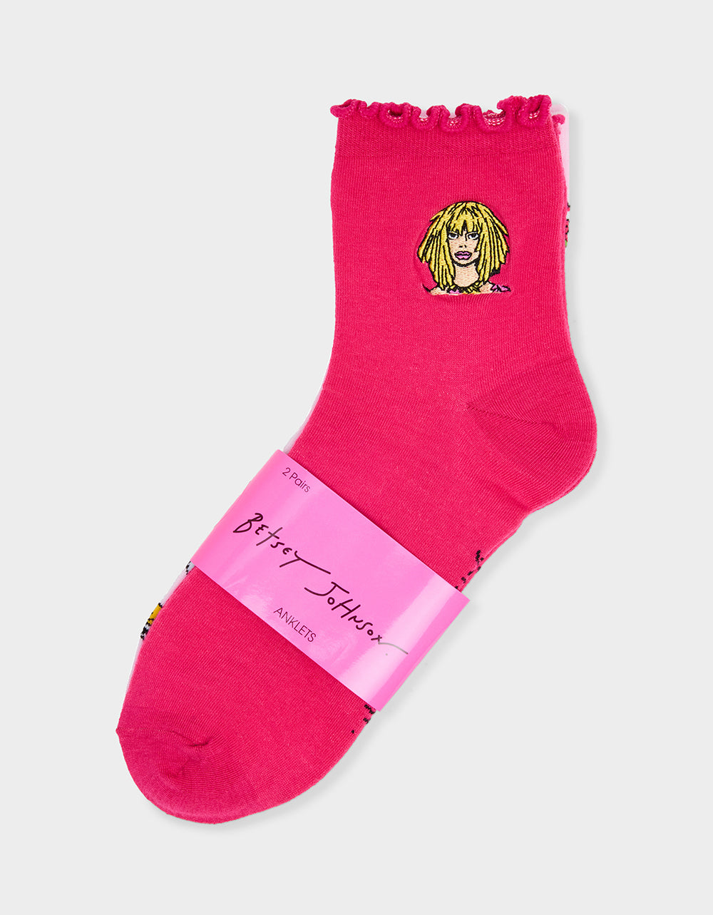 2-PACK EMBROIDERED CREW SOCK PINK MULTI - ACCESSORIES - Betsey Johnson - view 2