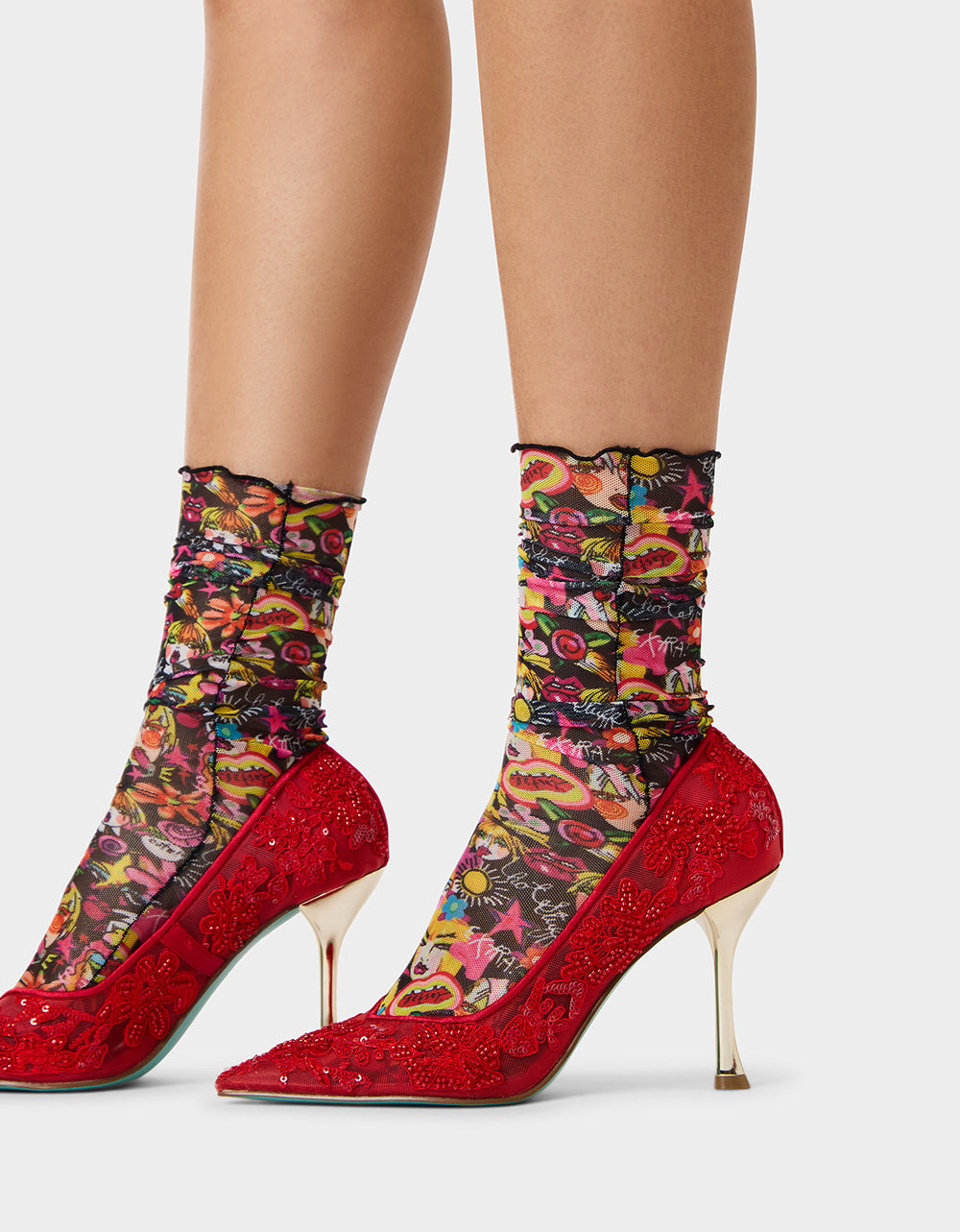 2-PACK BETSEY'S FACES MESH CREW SOCKS BLACK MULTI - ACCESSORIES - Betsey Johnson - view 5