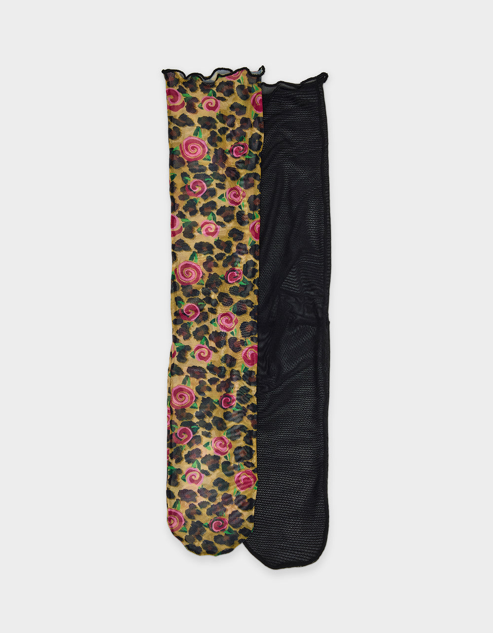 2-PACK LEOPARD ROSE MESH CREW SOCKS TAN MULTI - ACCESSORIES - Betsey Johnson