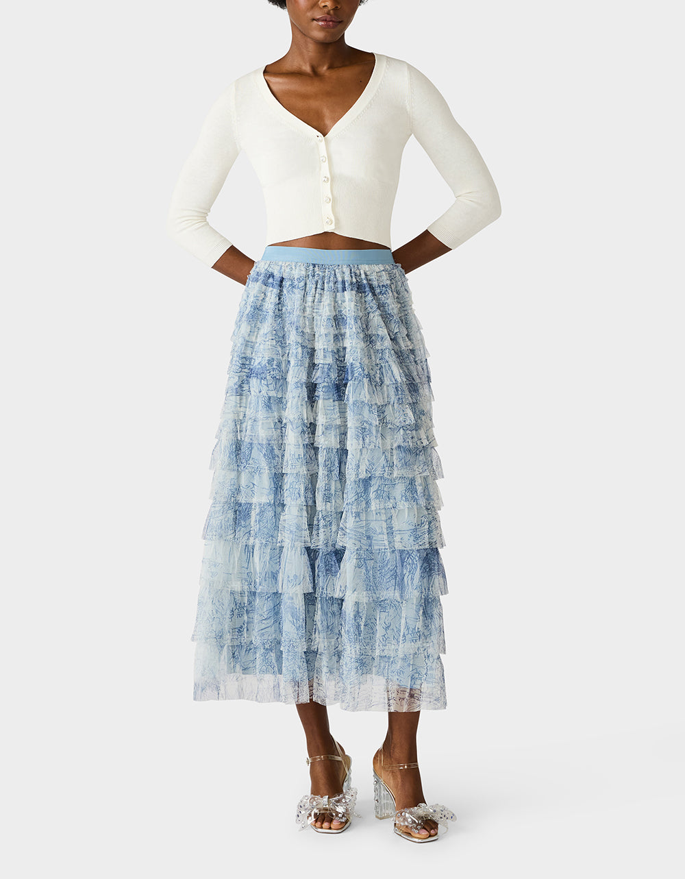 RUFFLED MAXI SKIRT DUSTY BLUE - APPAREL - Betsey Johnson
