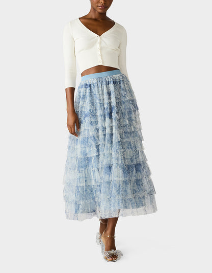 RUFFLED MAXI SKIRT DUSTY BLUE - APPAREL - Betsey Johnson