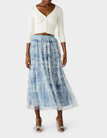 RUFFLED MAXI SKIRT DUSTY BLUE - APPAREL - Betsey Johnson