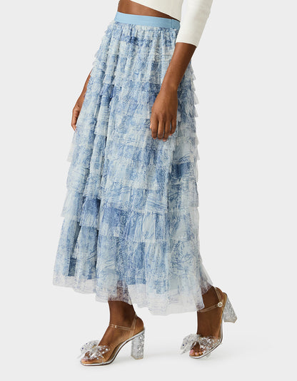 RUFFLED MAXI SKIRT DUSTY BLUE - APPAREL - Betsey Johnson
