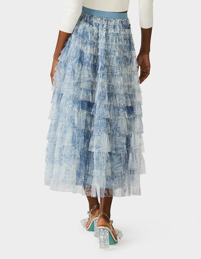 RUFFLED MAXI SKIRT DUSTY BLUE - APPAREL - Betsey Johnson