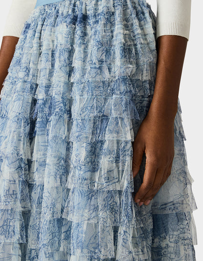 RUFFLED MAXI SKIRT DUSTY BLUE - APPAREL - Betsey Johnson