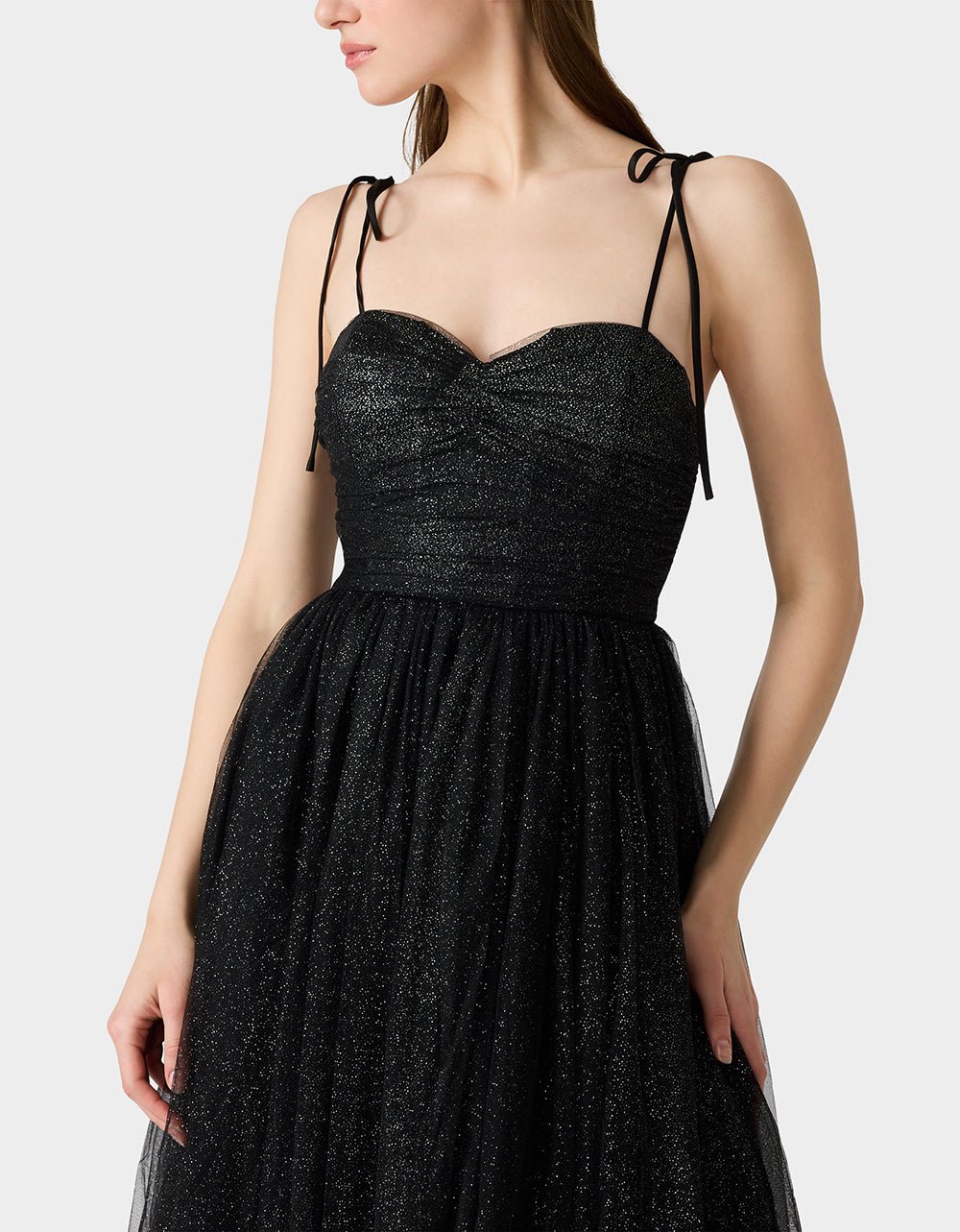 GLITTER TULLE MULTI Black Corset Tulle Women's Midi Dress – Betsey Johnson