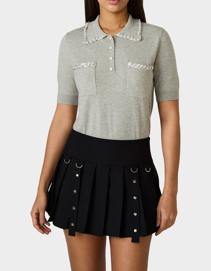 POLISHED IN PEARLS POLO HEATHER GREY - APPAREL - Betsey Johnson