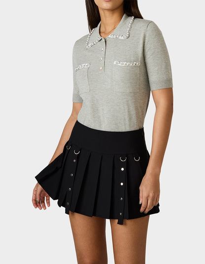 POLISHED IN PEARLS POLO HEATHER GREY - APPAREL - Betsey Johnson