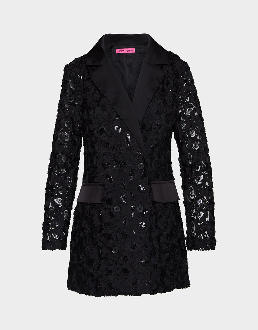 ROSETTE BLAZER DRESS BLACK - APPAREL - Betsey Johnson