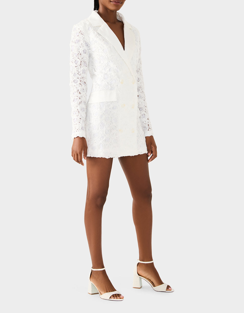 Women's Rosette Blazer Dress in White | Size Small | Betsey Johnson Women's Rosette Blazer Dress in White | Size Small | Betsey Johnson