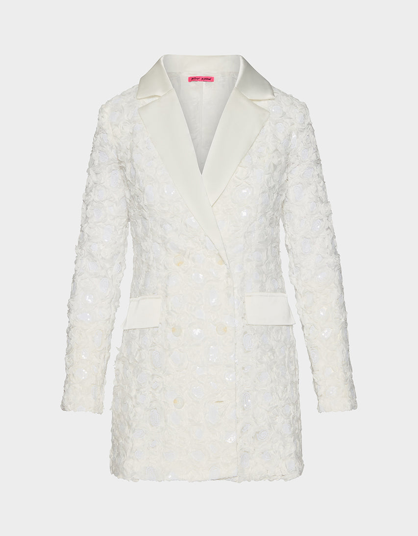 ROSETTE BLAZER DRESS WHITE - APPAREL - Betsey Johnson
