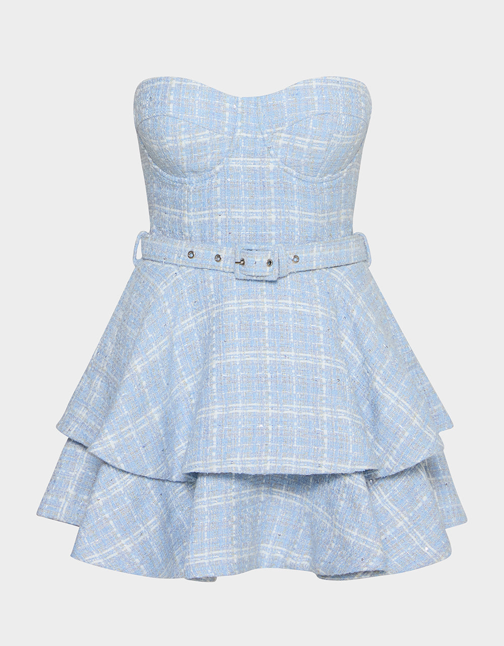 Women's Belted Tweed Dress in Blue | Size Medium | Betsey Johnson Women's Belted Tweed Dress in Blue | Size Medium | Betsey Johnson