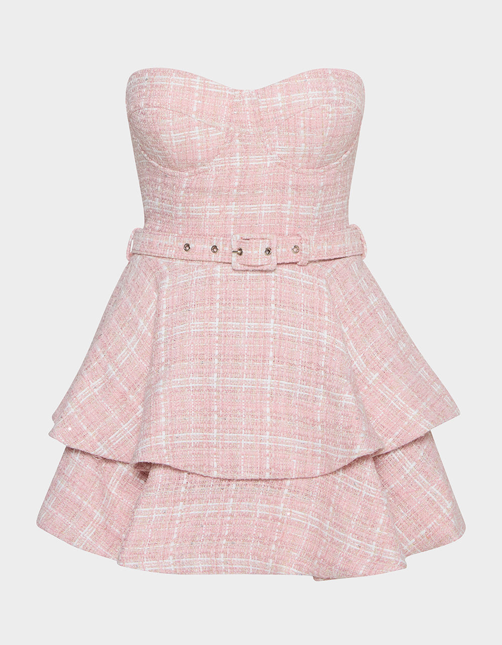 BELTED TWEED DRESS POWDER PINK - APPAREL - Betsey Johnson