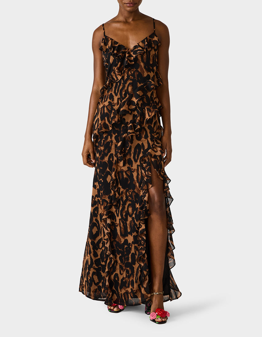 WILD RUFFLE MAXI DRESS LEOPARD - APPAREL - Betsey Johnson