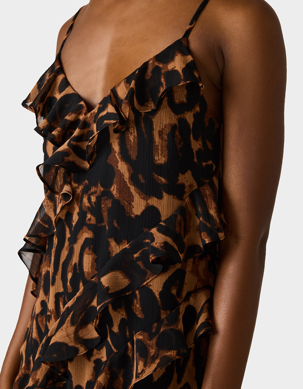 Women's Wild Ruffle Maxi Dress in Brown/Black | Size Small | Betsey Johnson Women's Wild Ruffle Maxi Dress in Brown/Black | Size Small | Betsey Johnson