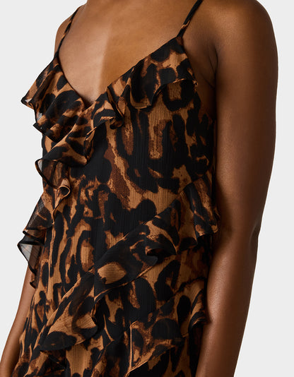 WILD RUFFLE MAXI DRESS LEOPARD - APPAREL - Betsey Johnson
