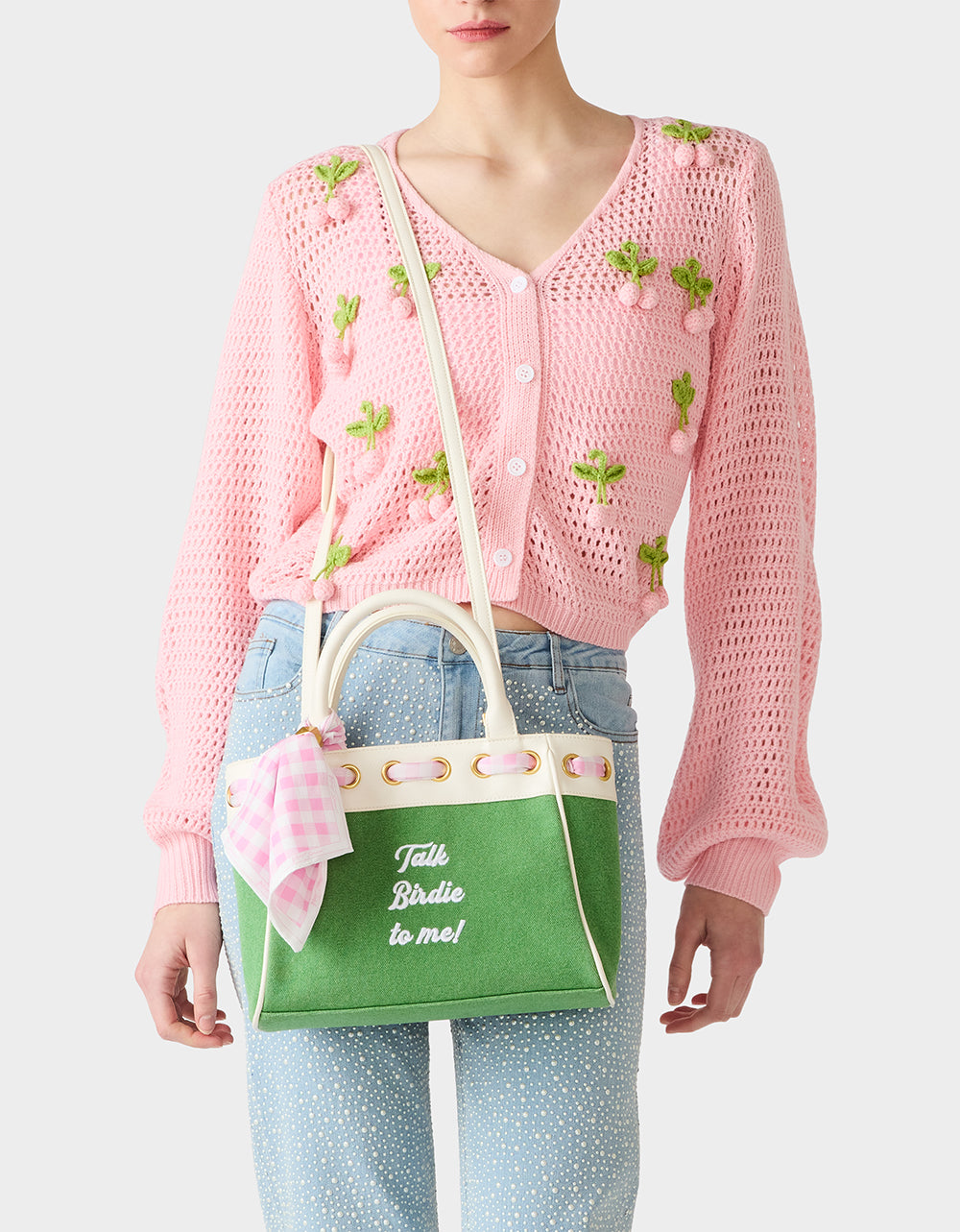 TALK BIRDIE TO ME SATCHEL GREEN Golf-Themed Scarf Detail Women's