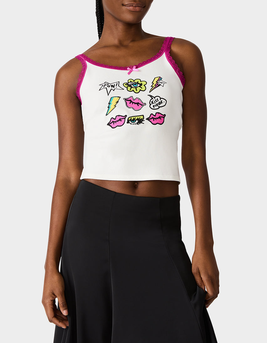 BETSEY ICON CLUSTER TANK WHITE - APPAREL - Betsey Johnson