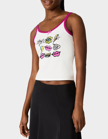 BETSEY ICON CLUSTER TANK WHITE - APPAREL - Betsey Johnson