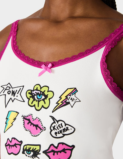 BETSEY ICON CLUSTER TANK WHITE - APPAREL - Betsey Johnson