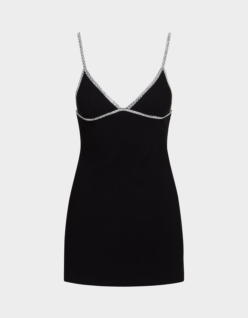 CRYSTAL SLIP DRESS BLACK
