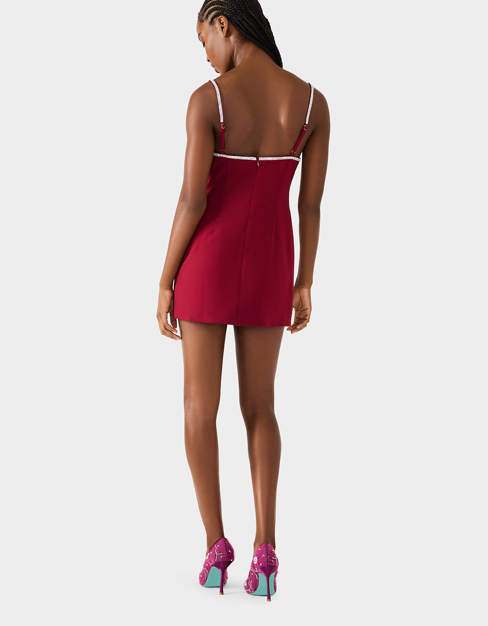 burgundy slip dress Slinking Out Loud Satin Side Button skimming fit that showcases your curves Elegant V Women's Crystal Slip Dress in