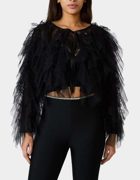 PRIMA PUFF BLACK Women's Black Tulle Shawl Jacket – Betsey Johnson