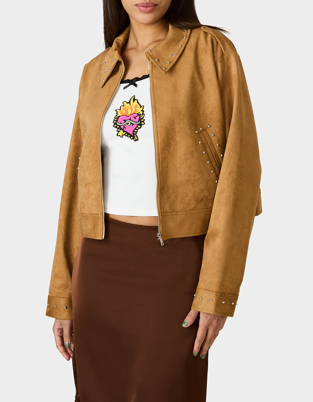 RODEO STUD JACKET CAMEL Women's Fax Suede Camel Jacket – Betsey