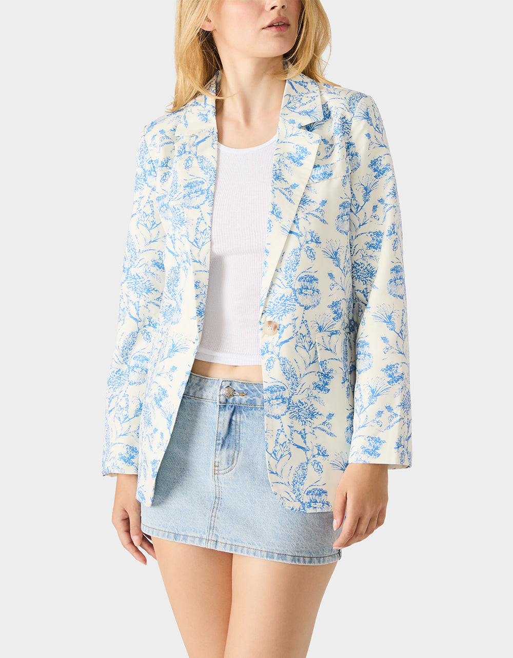 BOYFRIEND BLUE FLORAL BLAZER BLUE - APPAREL - Betsey Johnson